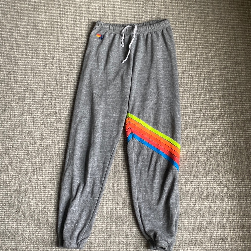 Aviator Nation Heather Grey Sweatpants w Neon Strip